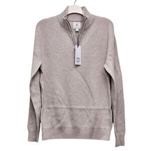 Next Quarter Zip Sweater Mens Small Taupe Cotton Textured Mock Neck Casual